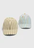 2 Pack Kids Stripe Caps (3-10yrs) - Age 7-10 Years Image 1