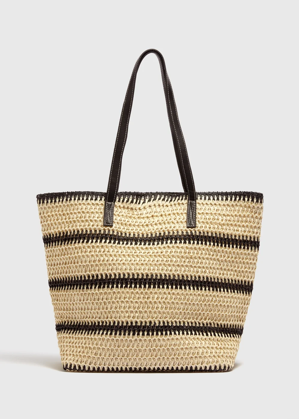 Monochrome Stripe Straw Shopper Bag - One Size Image 2