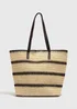 Monochrome Stripe Straw Shopper Bag - One Size Image 2