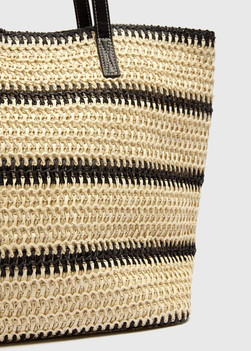 Monochrome Stripe Straw Shopper Bag - One Size Image 3
