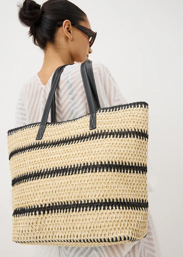 Monochrome Stripe Straw Shopper Bag