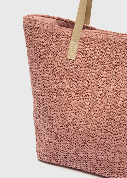 Pink Straw Shopper Bag - One Size Image 3
