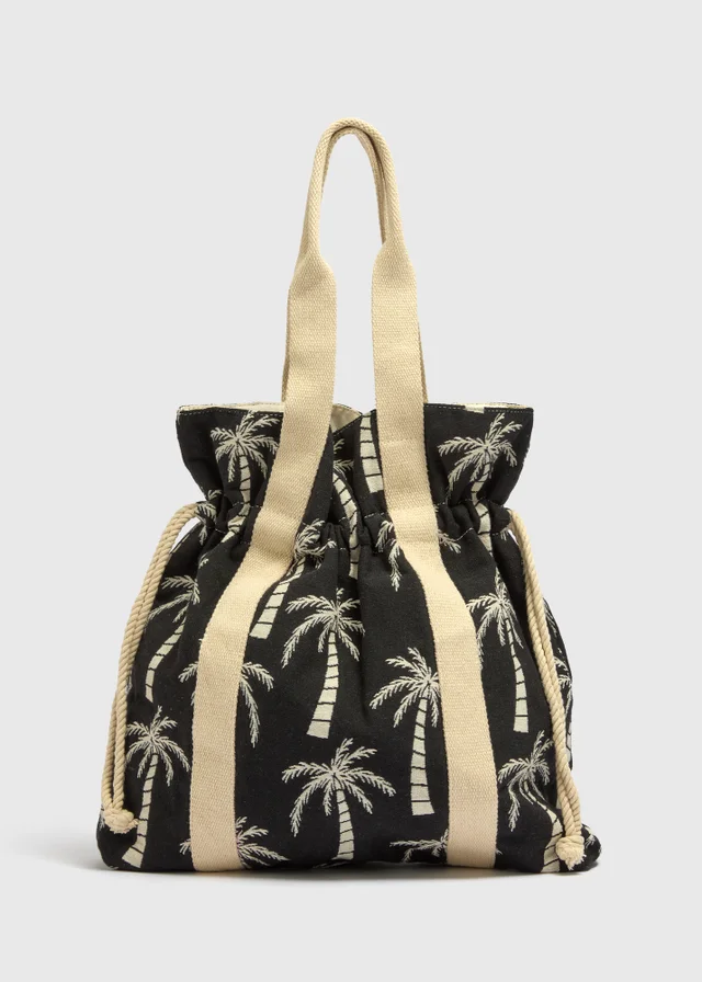 Black Palm Tree Beach Bag