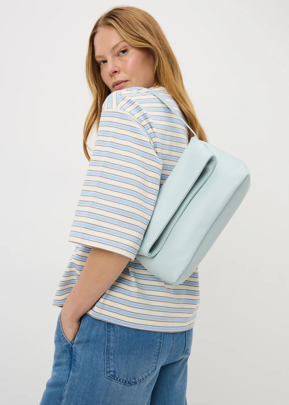 Blue Fold Over Shoulder Bag - One Size Image 1
