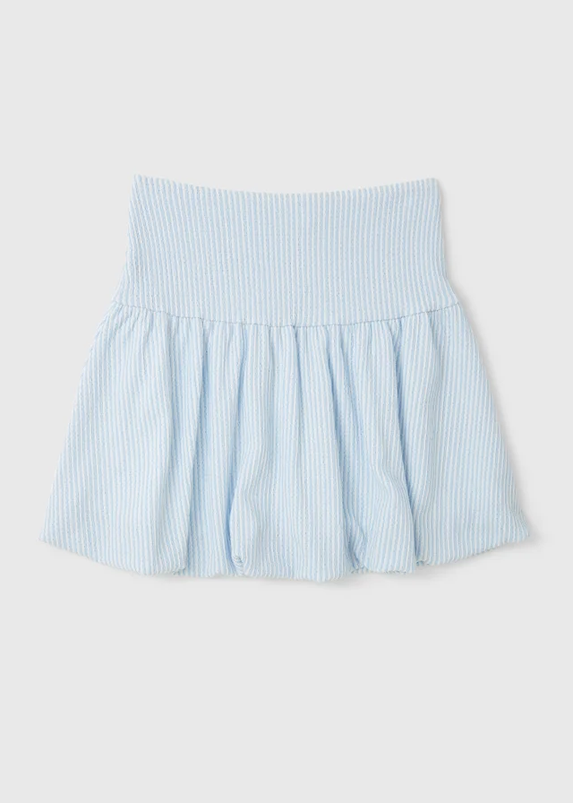 Girls Blue Stripe Crinkle Puffball Skirt