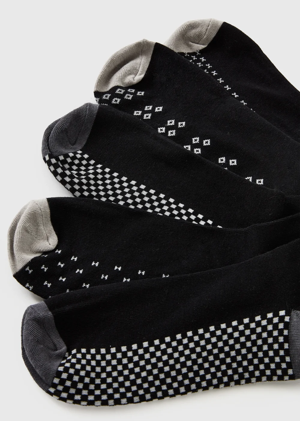 5 Pack Black Footbed Pattern Ankle Socks - 6-8.5 Image 2