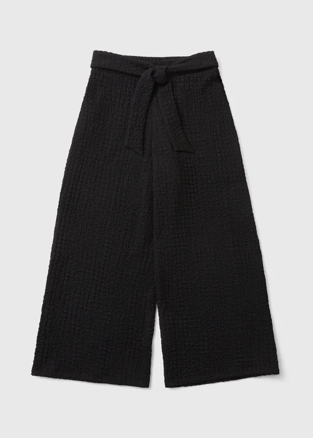 Girls Black Crinkle Wide Leg Trousers (7-15yrs)
