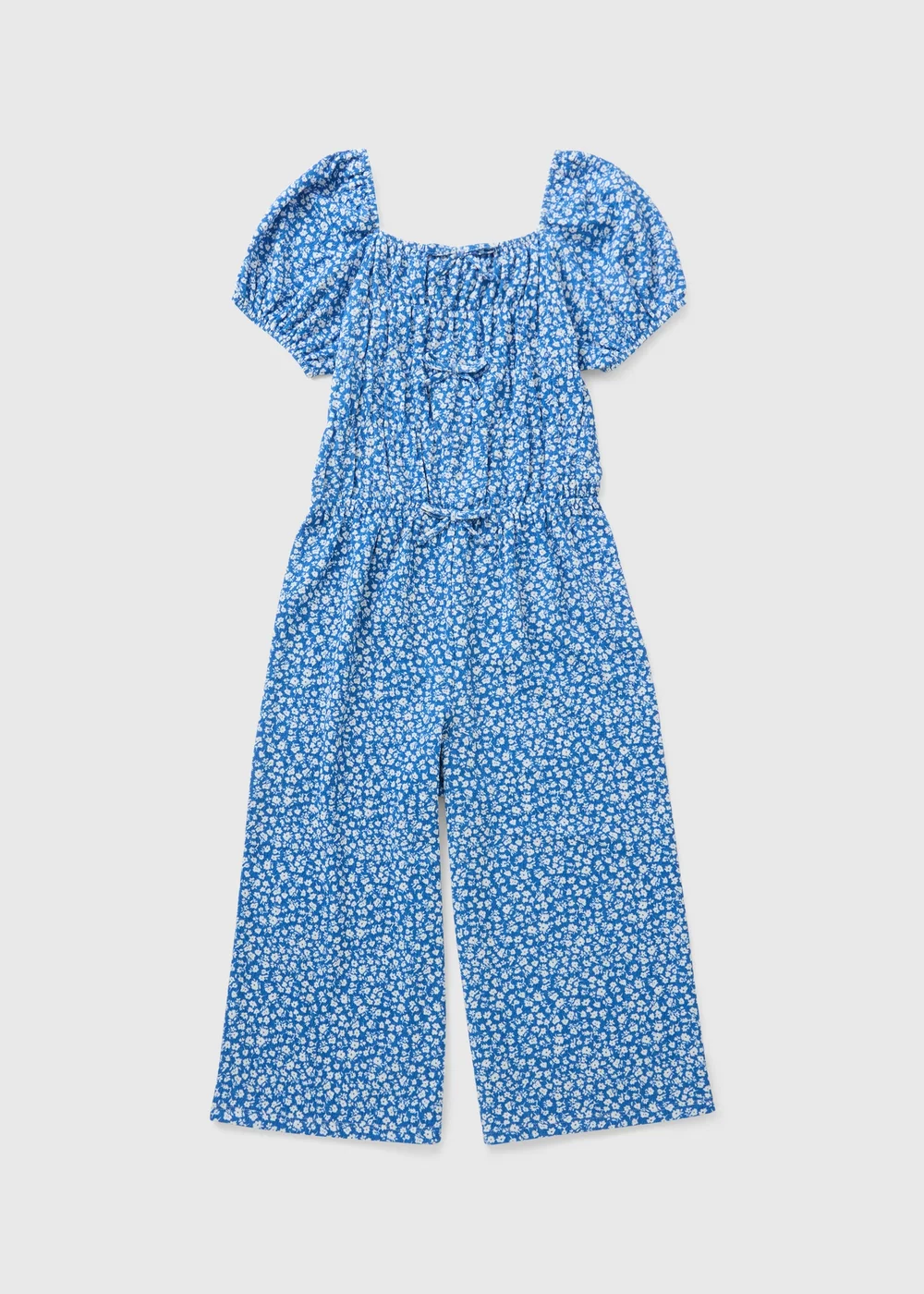 Girls Blue Crinkle Floral Jumpsuit (7-15yrs) - 7 Yrs Image 1