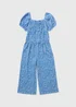 Girls Blue Crinkle Floral Jumpsuit (7-15yrs) - 7 Yrs Image 1