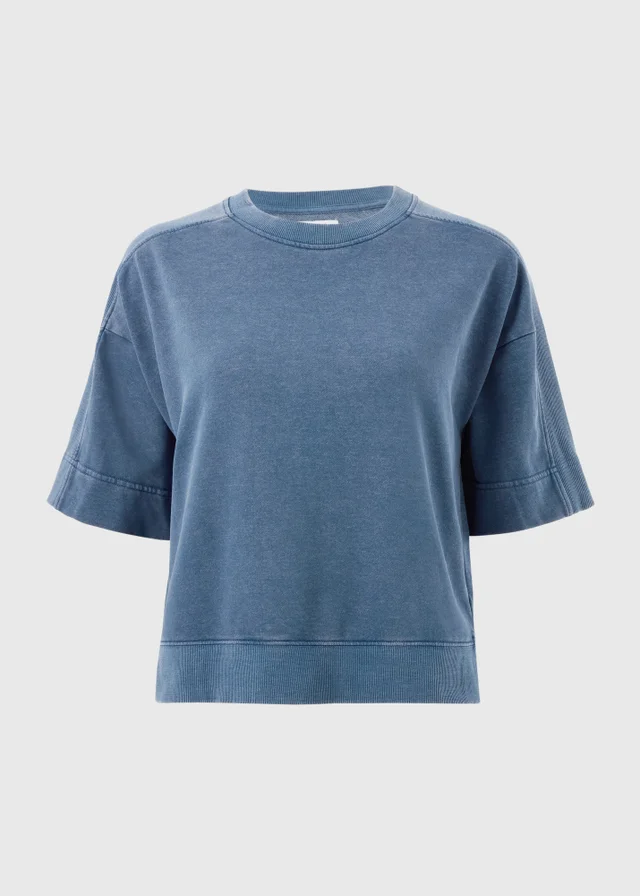 Dusk Blue Acid Wash Short Sleeve Sweatshirt