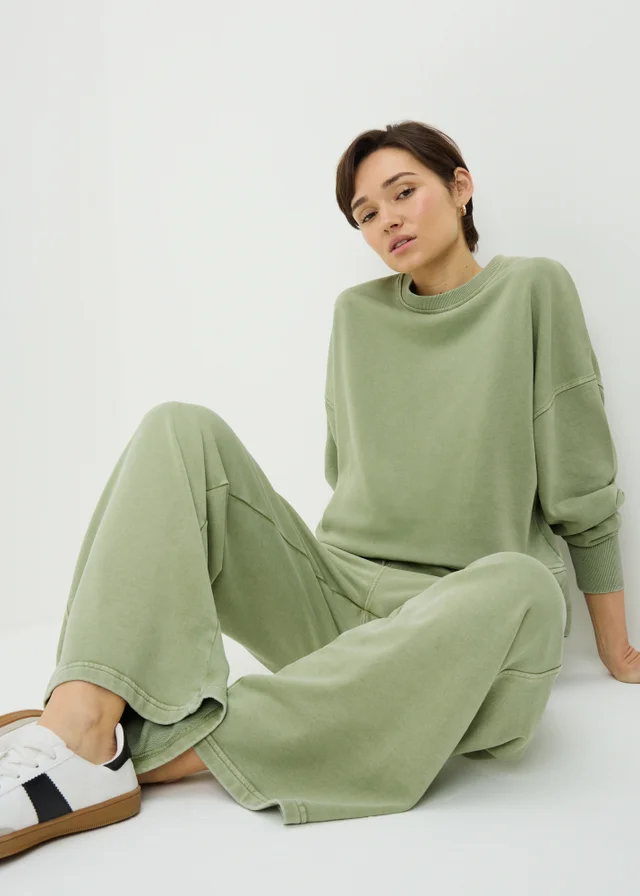 Green Acid Wash Wide Leg Jogging Bottoms