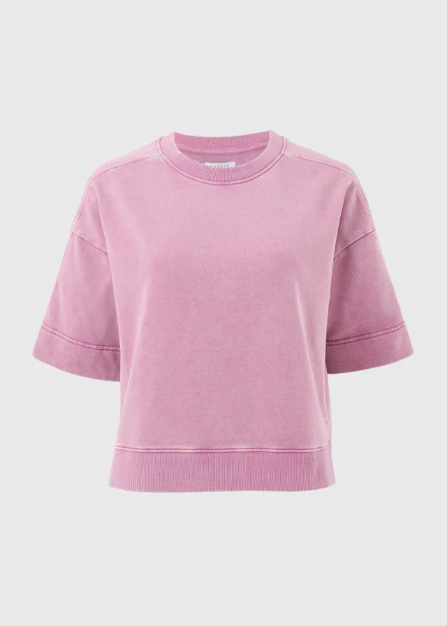 Raspberry Acid Wash Short Sleeve Sweatshirt