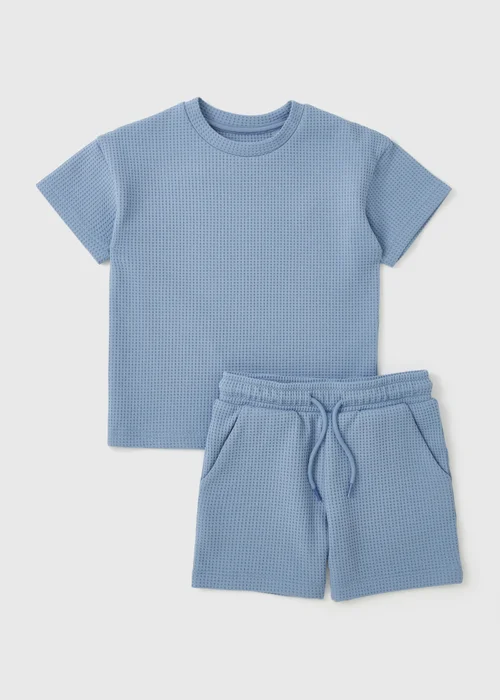 Boys Blue Waffle Top & Short Set (1-7yrs) - 1 to 1 half years Image 1