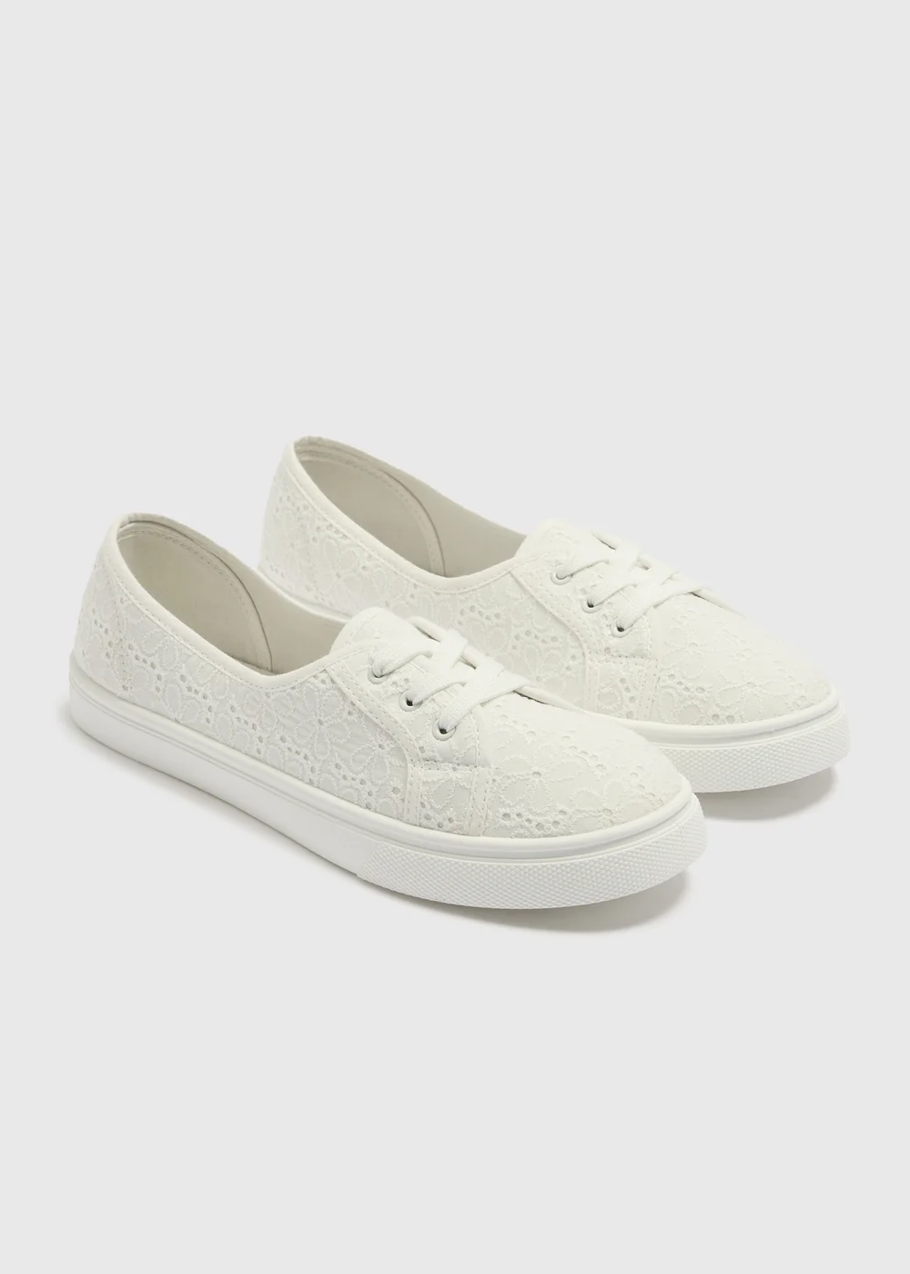 White Broderie Slip On Trainers - Size 3 Image 1