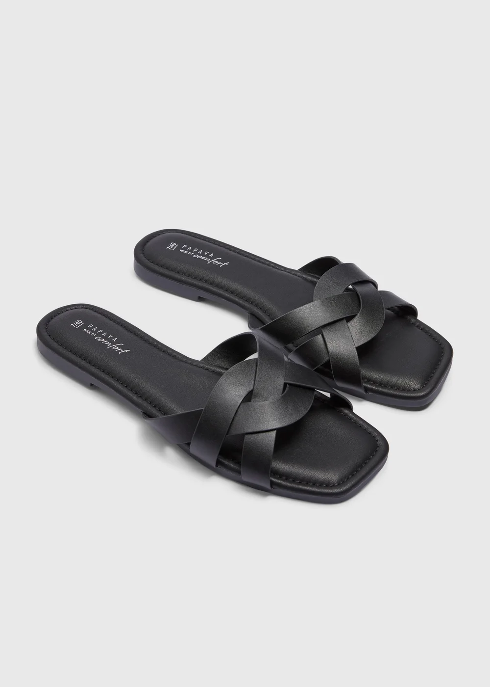 Black Wide Fit Weave Strap Mule Sandals - Size 3 Image 1