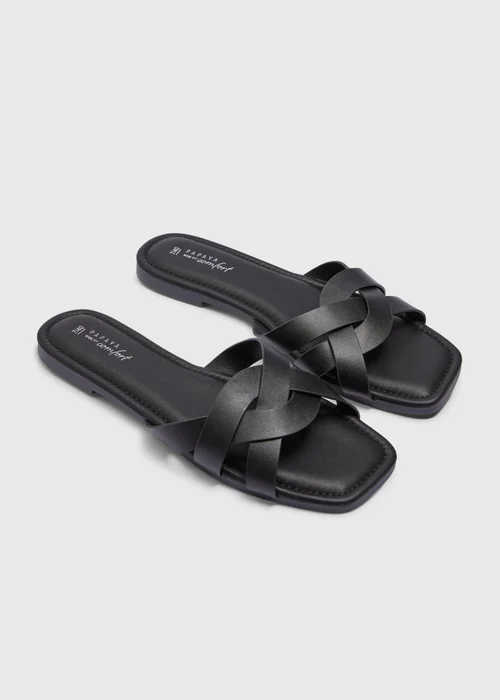 Black Wide Fit Weave Strap Mule Sandals - Size 3 Image 1