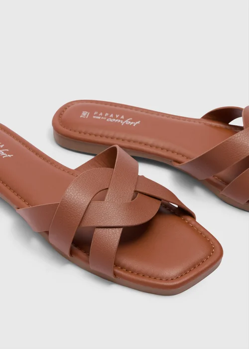 Tan Wide Fit Weave Strap Mule Sandals - Size 3 Image 2