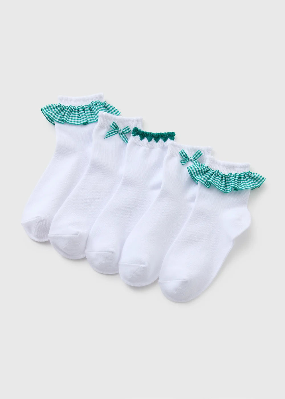 5 Pack Girls Green Gingham Socks (Younger 6-Older 6.5) - 9-12 Image 1