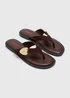 Chocolate Brown Gold Trim Toe Post Sandals - Size 3 Image 1