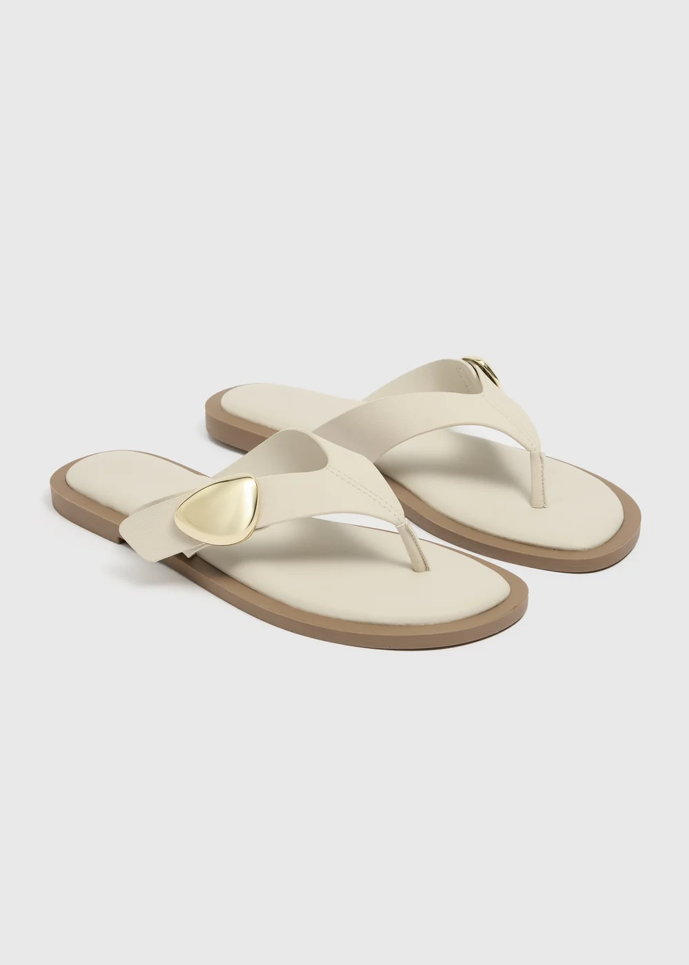 Stone Gold Trim Toe Post Sandals - Size 3 Image 1