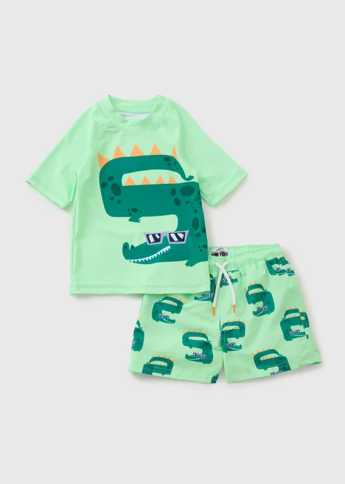 Boys Green Crocodile Swim Set (1-7yrs) - 1 to 1 half years Image 1