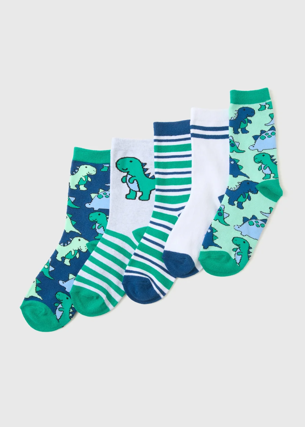 5 Pack Boys Blue Dino Socks (Younger 6/8.5- Older 4/6.5) - Sizes 6 - 8.5 Image 1