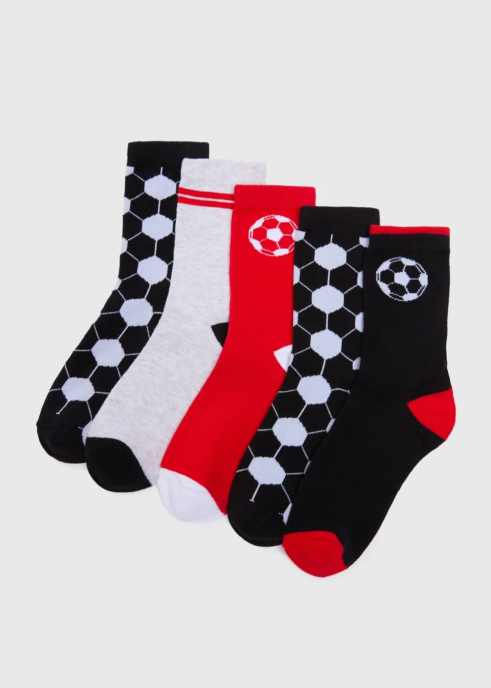 5 Pack Boys Multicolour Football Design Socks (Younger 6-Older 6.5) - Sizes 6 - 8.5 Image 1