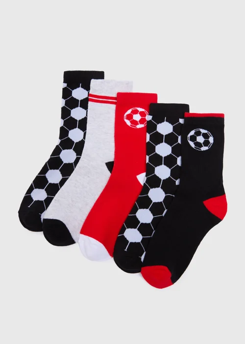 5 Pack Boys Multicolour Football Design Socks (Younger 6-Older 6.5) - Sizes 6 - 8.5 Image 1