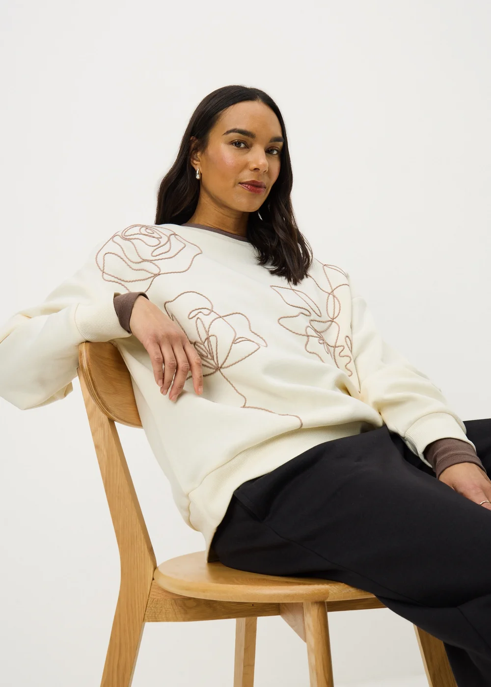 Cream Contrast Floral Sweatshirt - 2XL Image 3