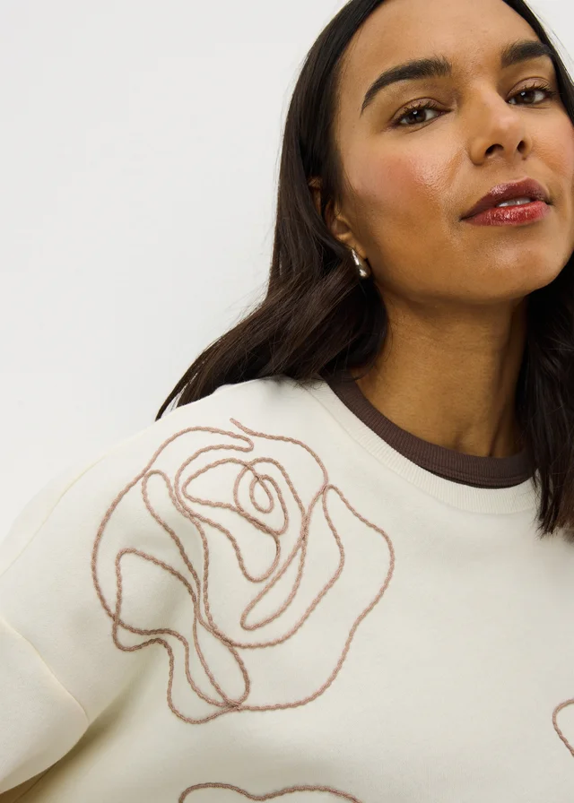 Cream Contrast Floral Sweatshirt