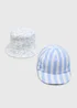 2 Pack Baby Blue Animal Stripe Hats (Newborn-24mths) - Up to 1 Month Image 1
