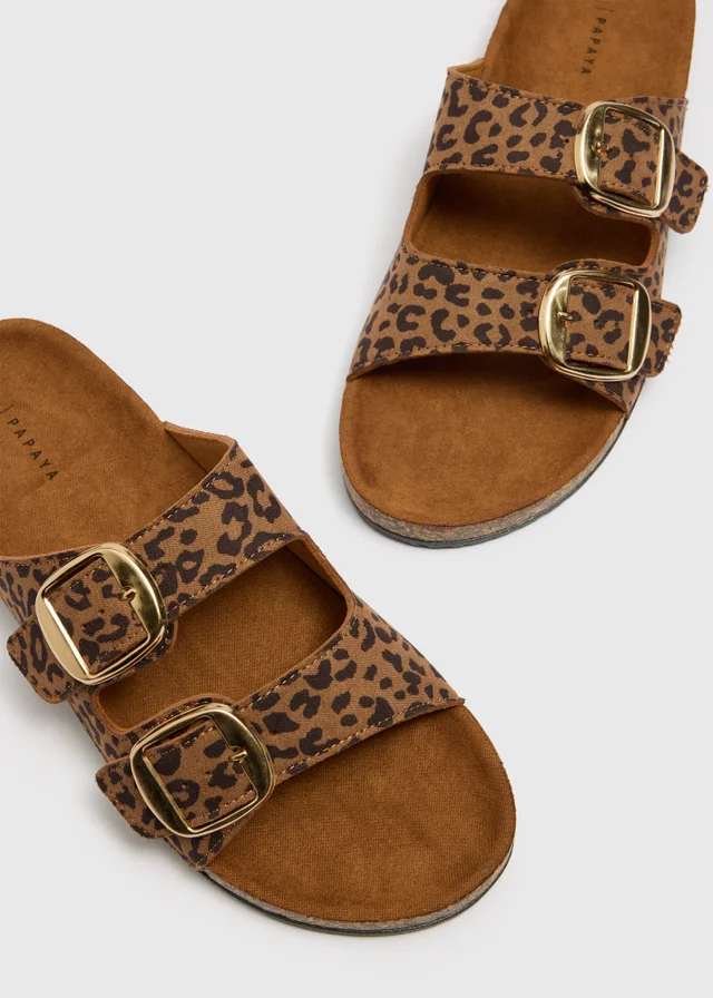 Brown Leopard Double Buckle Sandals