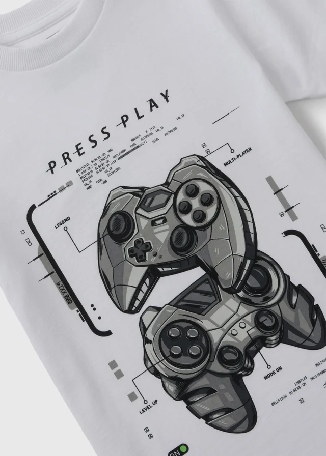 Boys White Gamer T-Shirt (7-15yrs)