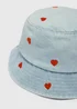 Girls Light Wash Heart Denim Bucket Hat (3-10yrs) - Age 7-10 Years Image 2