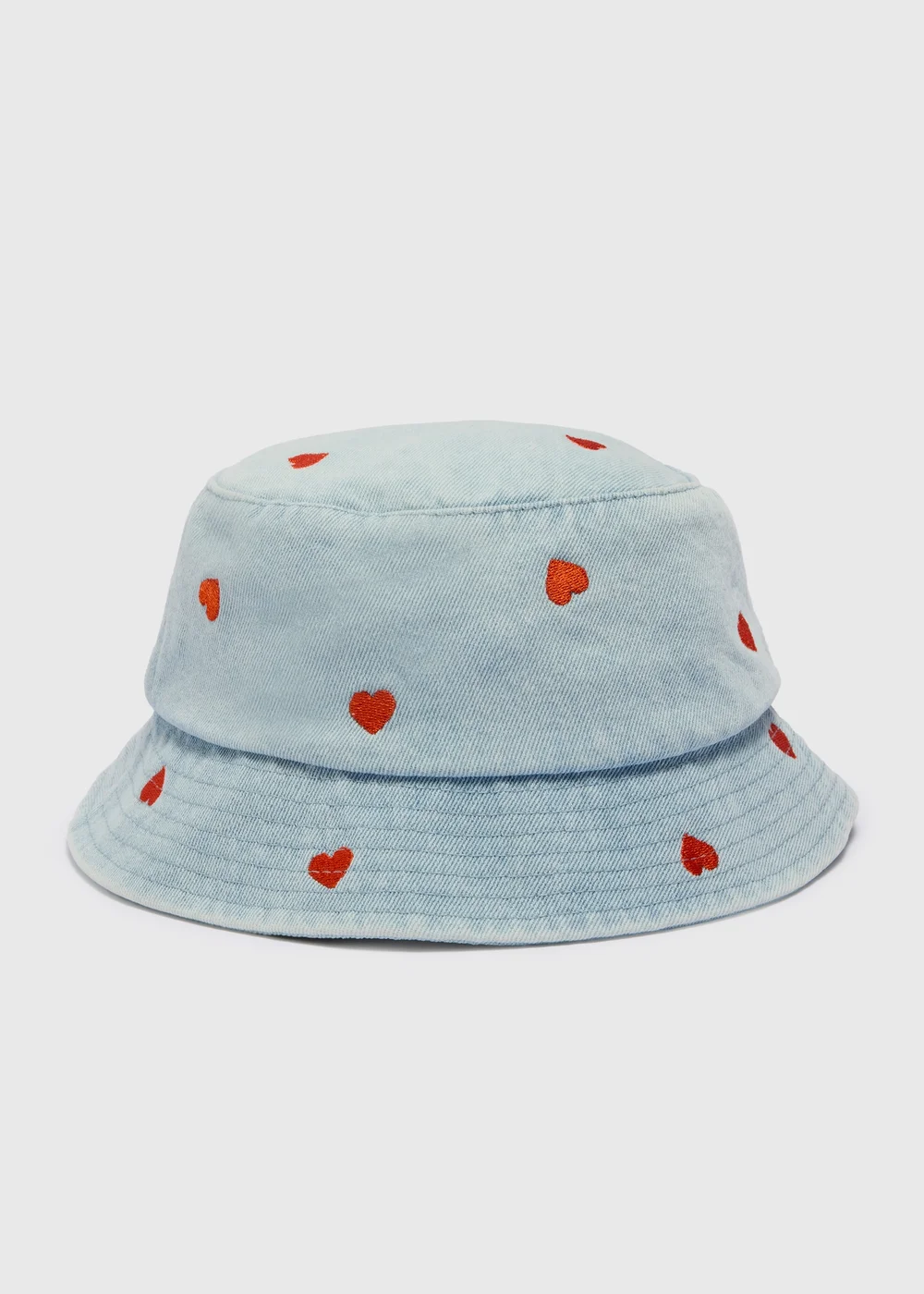 Girls Light Wash Heart Denim Bucket Hat (3-10yrs) - Age 7-10 Years Image 1