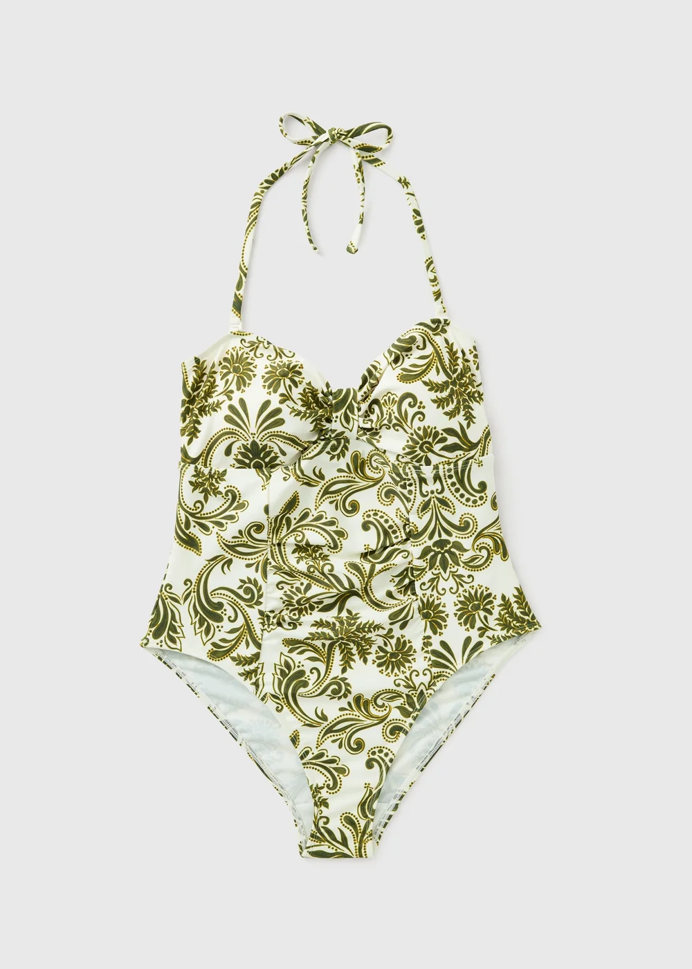 Khaki Printed Halter Neck Bandeau Swimsuit - Size 8 Image 1