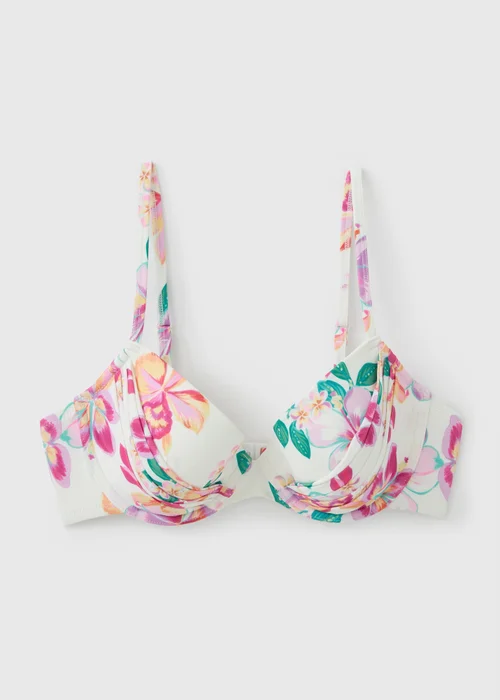 White Tropical Floral Shapewear Underwired Bikini Top - 36C Image 3