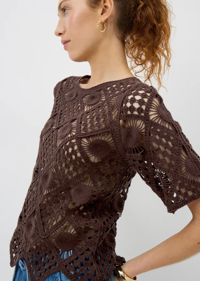 Chocolate Brown Crochet Top