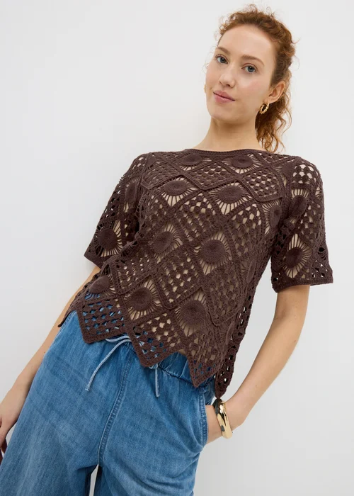 Chocolate Brown Crochet Top - Size 8 Image 1