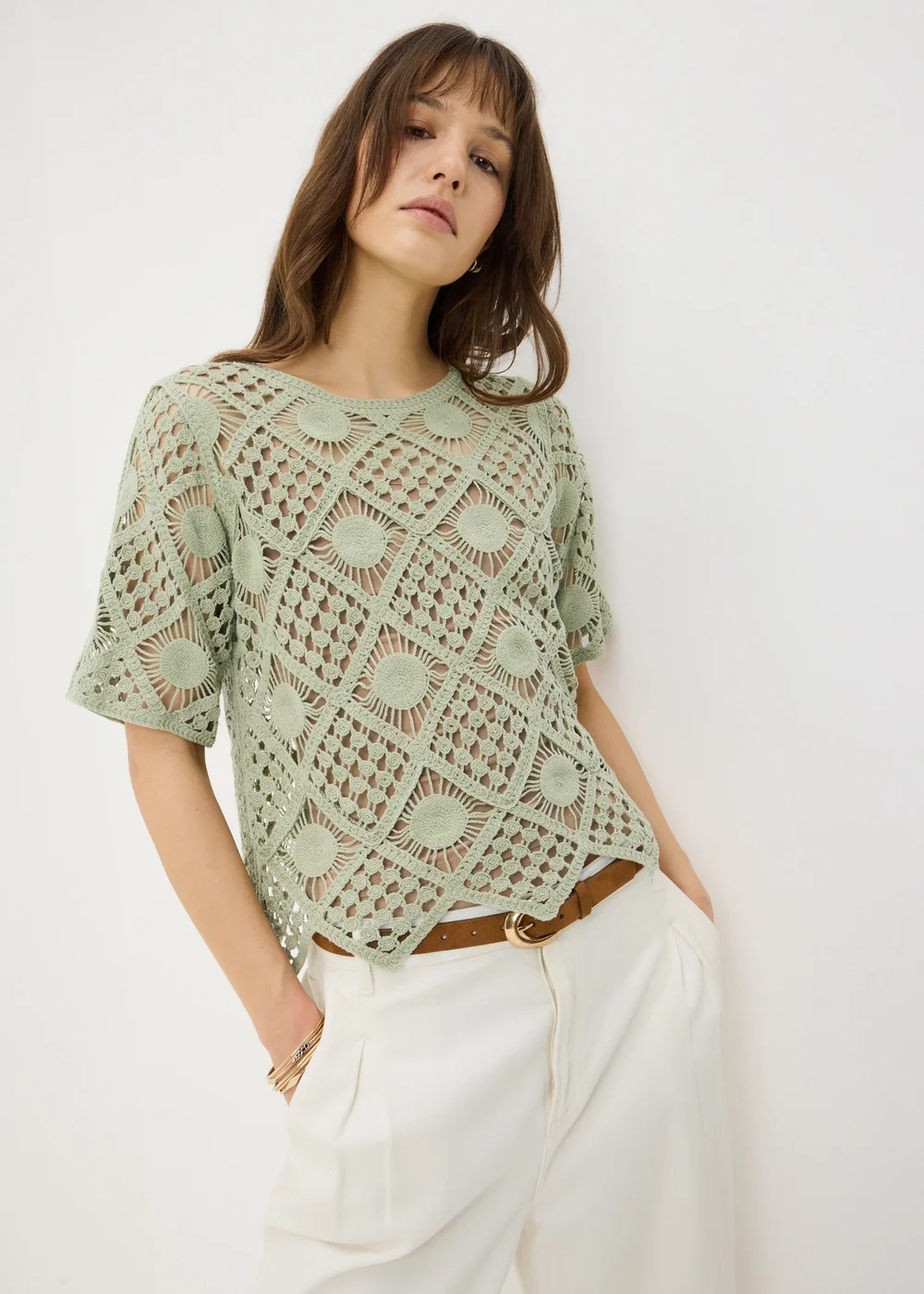 Sage Green Crochet Top - Size 8 Image 1