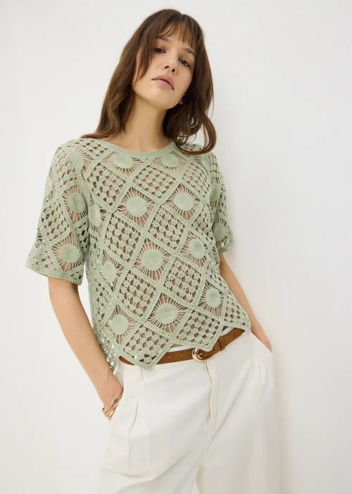 Sage Green Crochet Top - Size 8 Image 1