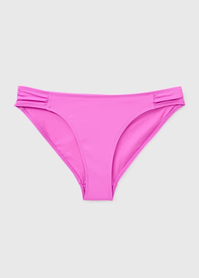 Magenta Ruched High Leg Bikini Bottoms