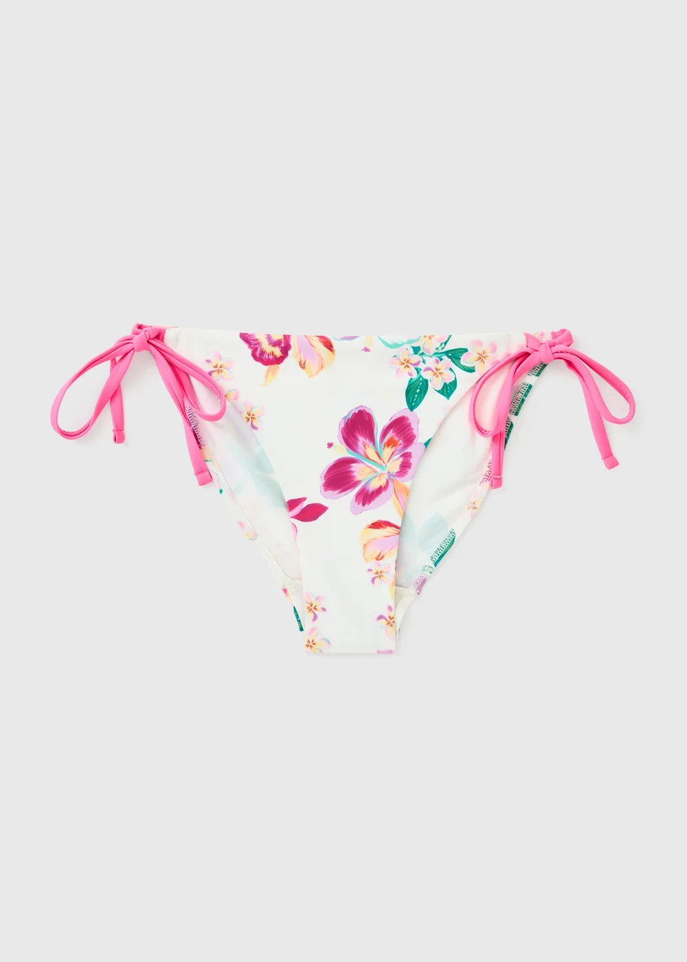 White Tropical Floral Tie Side Bikini Bottoms - 20 Image 2