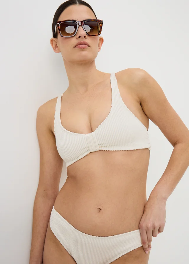 Cream Textured Knot Bikini Top
