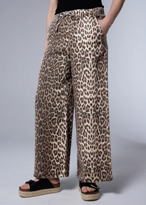 Brown Leopard Print Comfort Fit Wide Leg Jeans - Size 24 29 leg Image 3