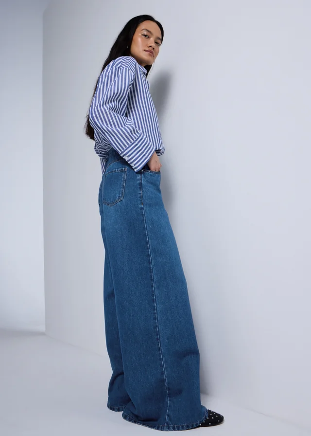 Dark Wash Palazzo Wide Leg Jeans