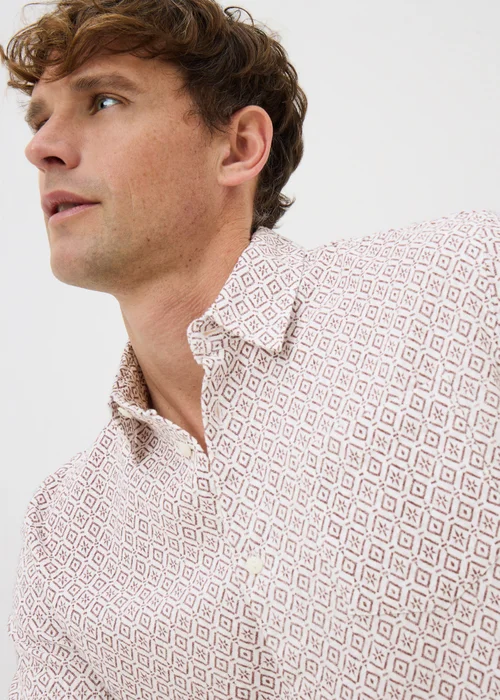 Burgundy Abstract Tribal Seersucker Shirt - Small Image 3