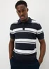 Navy Horizontal Stripe Polo Shirt - Small Image 1