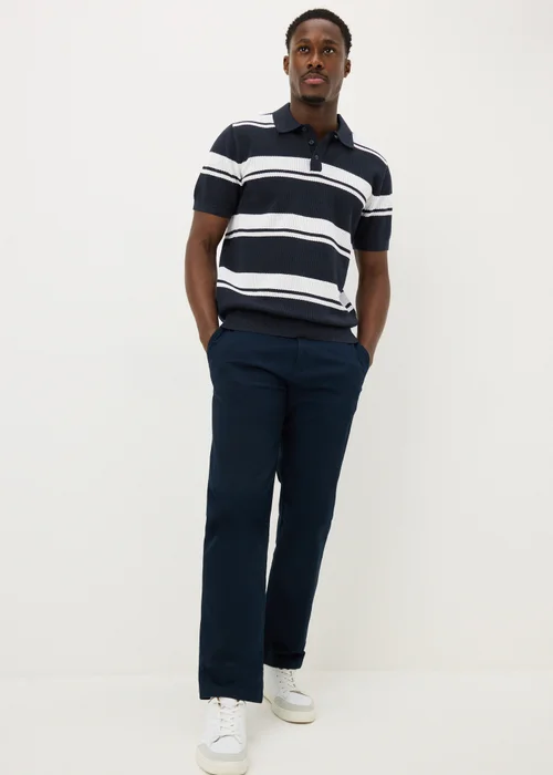 Navy Horizontal Stripe Polo Shirt - Small Image 2