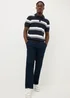 Navy Horizontal Stripe Polo Shirt - Small Image 2
